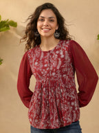 Janasya Maroon Peplum Georgette Top | Grocsy