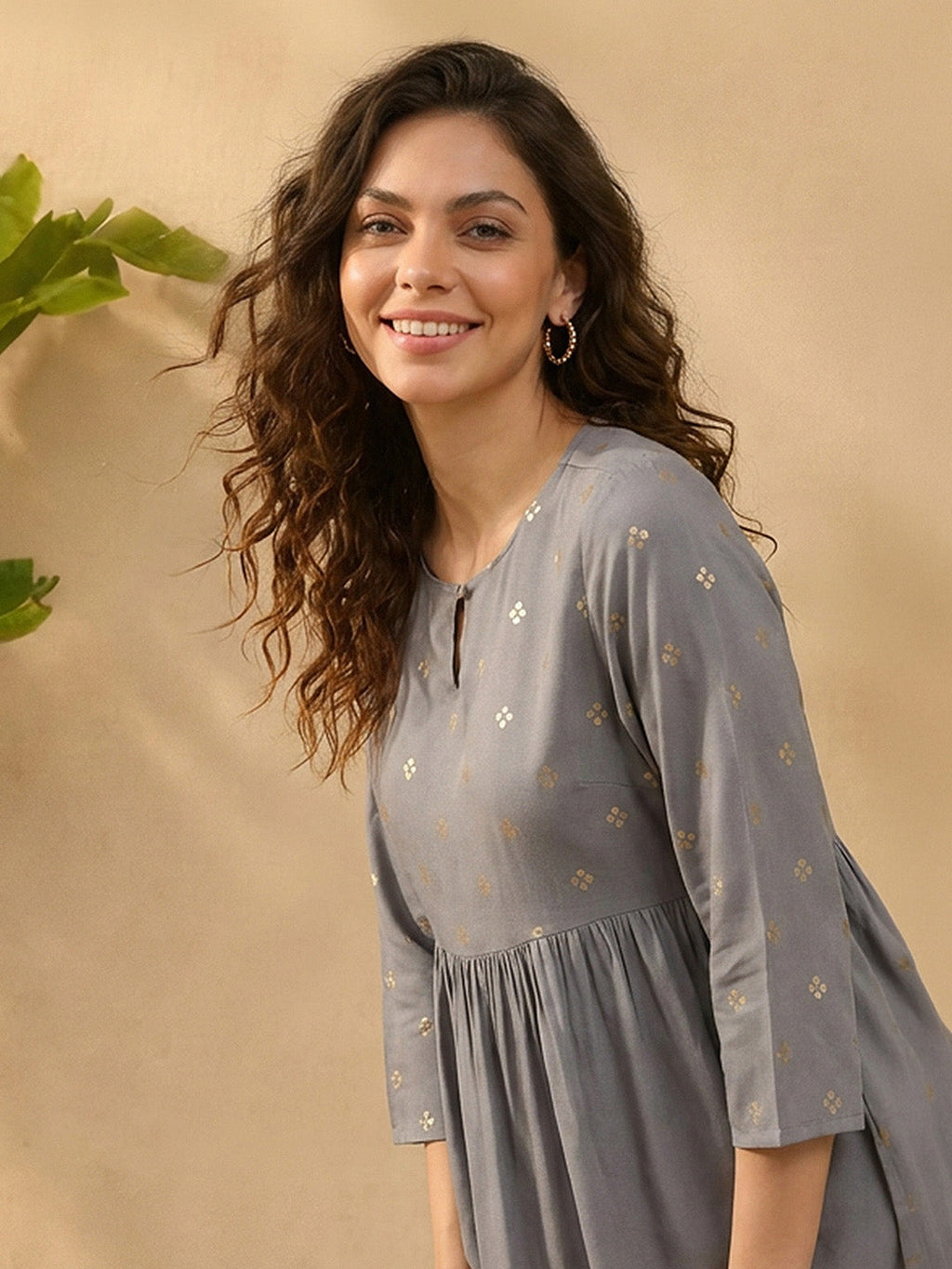 Janasya Grey A-Line Rayon Tunic | Grocsy