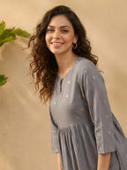Janasya Grey A-Line Rayon Tunic | Grocsy