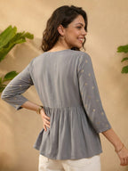 Janasya Grey A-Line Rayon Tunic | Grocsy