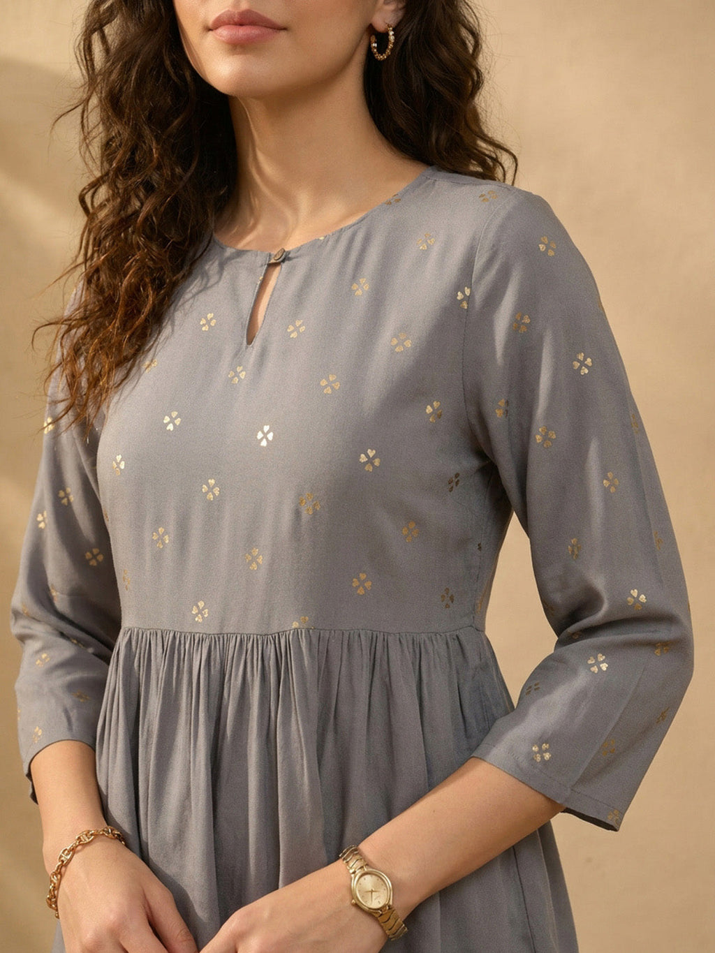 Janasya Grey A-Line Rayon Tunic | Grocsy