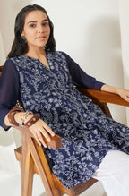 Janasya Navy Blue A-Line Georgette Tunic | Grocsy