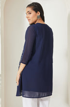 Janasya Navy Blue A-Line Georgette Tunic | Grocsy