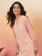 Janasya Peach A-Line Georgette Tunic | Grocsy