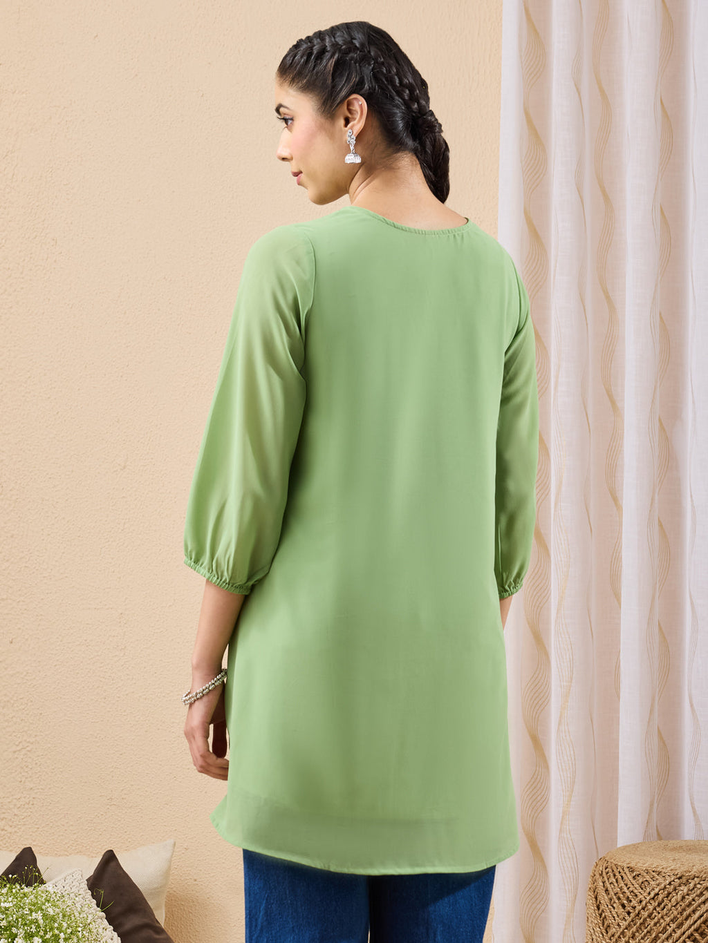 Janasya Mint A-Line Georgette Tunic | Grocsy