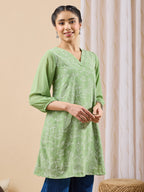Janasya Mint A-Line Georgette Tunic | Grocsy