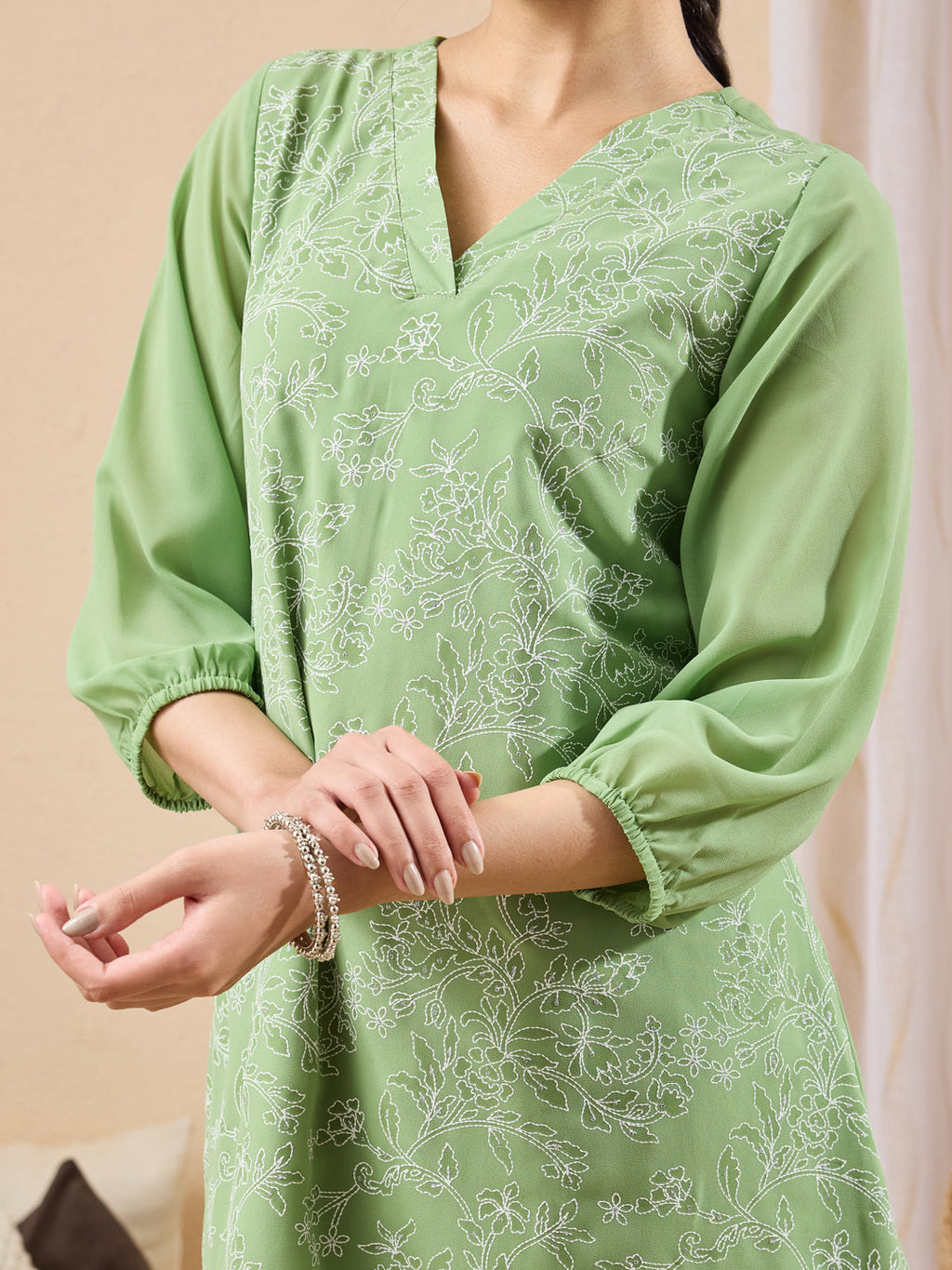 Janasya Mint A-Line Georgette Tunic | Grocsy