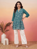 Janasya Teal A-Line Georgette Tunic | Grocsy