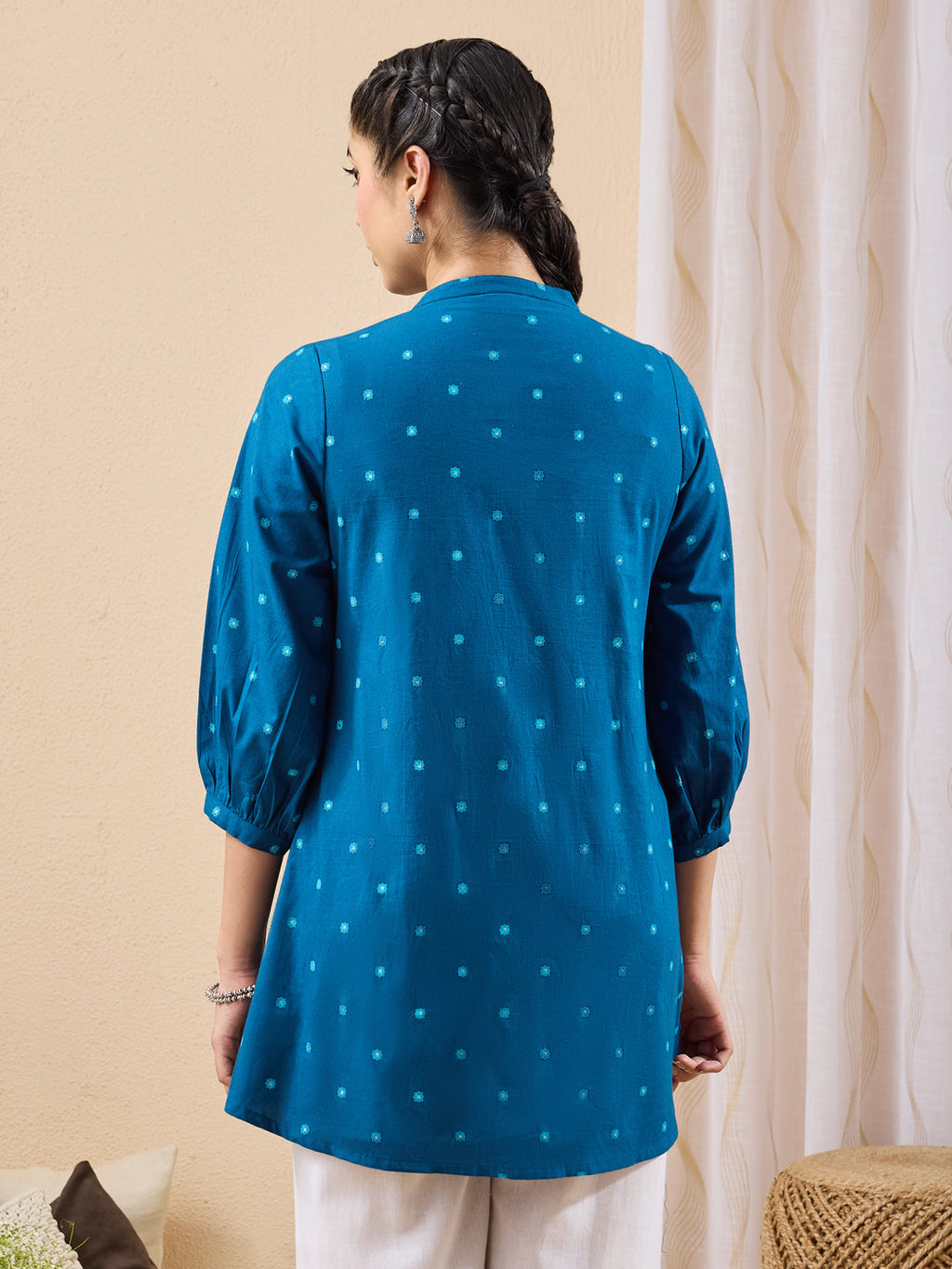 Janasya Teal A-Line Cotton Tunic | Grocsy