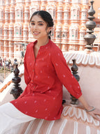 Janasya Red Straight Cotton Tunic | Grocsy
