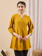 Janasya Mustard Straight Cotton Tunic | Grocsy