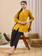 Janasya Mustard Straight Cotton Tunic | Grocsy