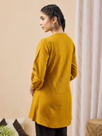 Janasya Mustard Straight Cotton Tunic | Grocsy