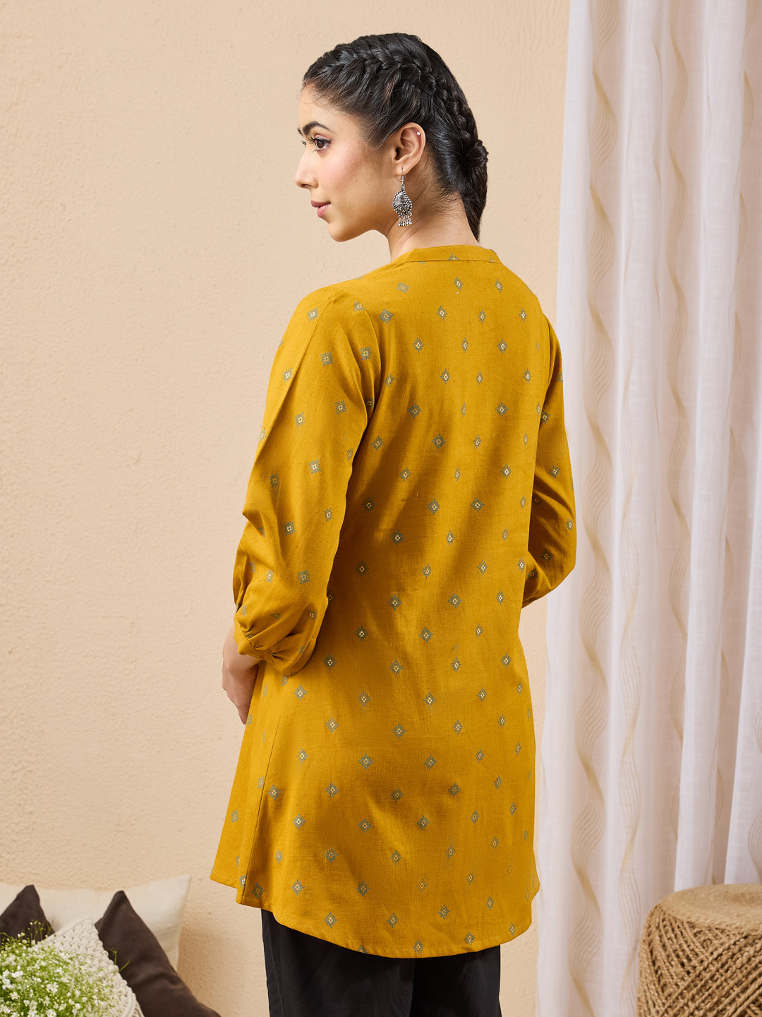 Janasya Mustard Straight Cotton Tunic | Grocsy