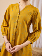 Janasya Mustard Straight Cotton Tunic | Grocsy