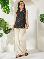 Janasya Black A-Line Cotton Tunic | Grocsy