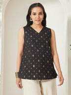 Janasya Black A-Line Cotton Tunic | Grocsy