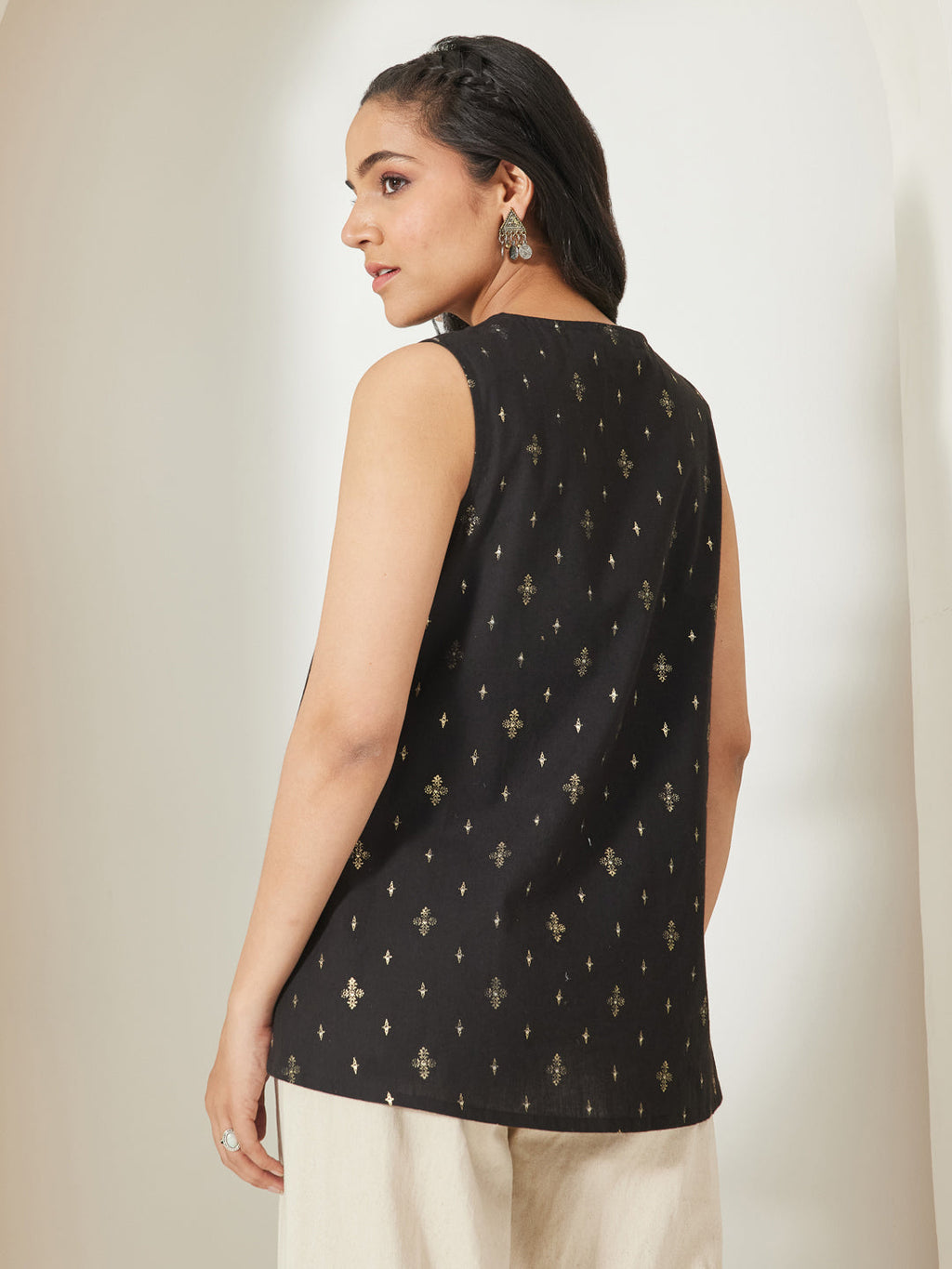 Janasya Black A-Line Cotton Tunic | Grocsy