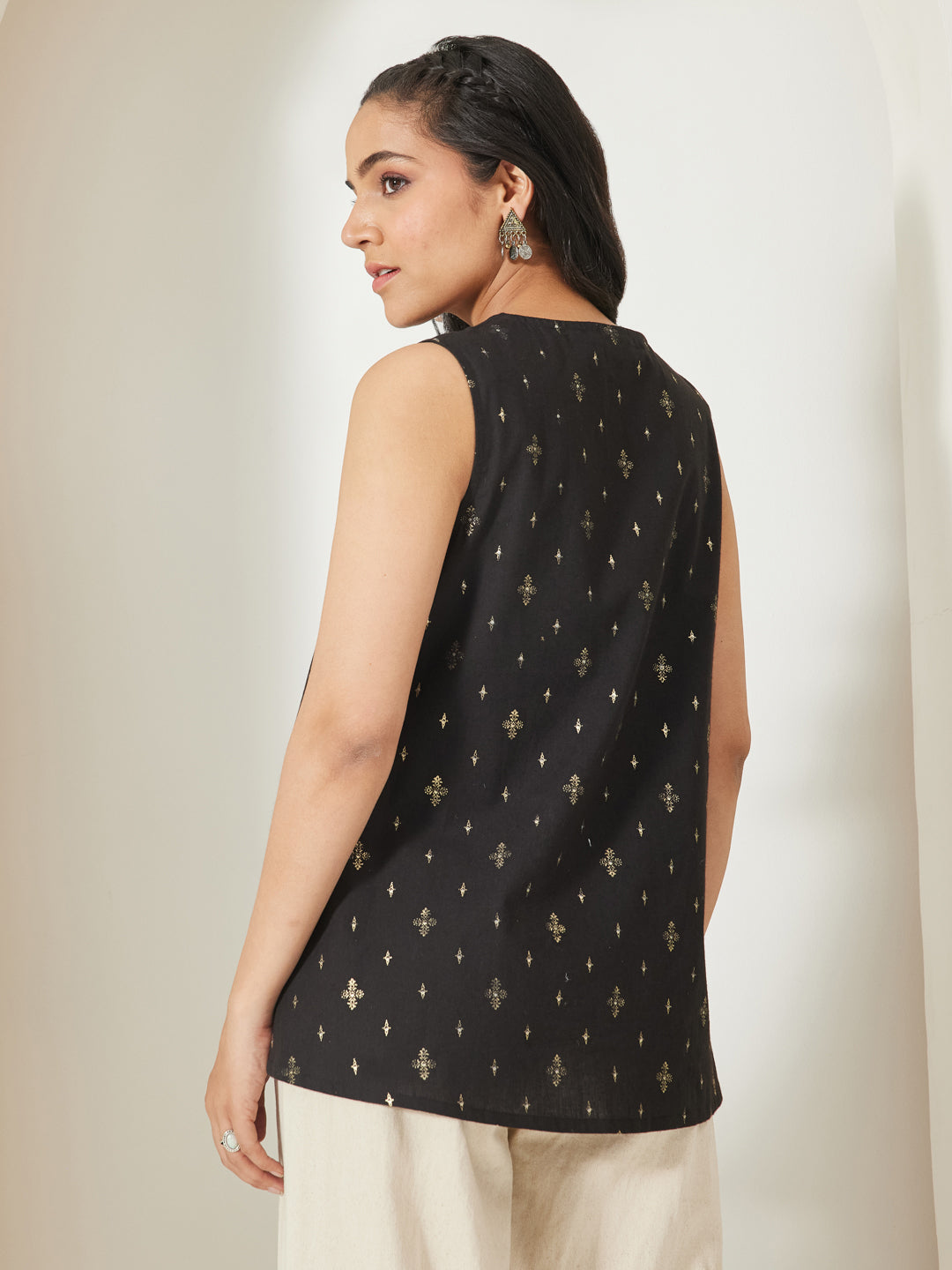 Janasya Black A-Line Cotton Tunic | Grocsy