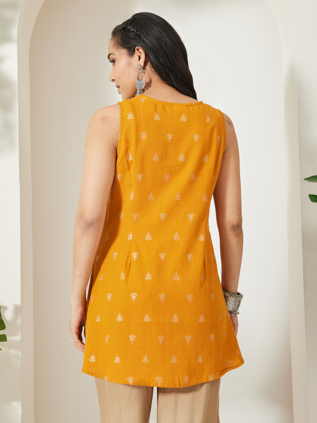 Janasya Mustard A-Line Cotton Tunic | Grocsy