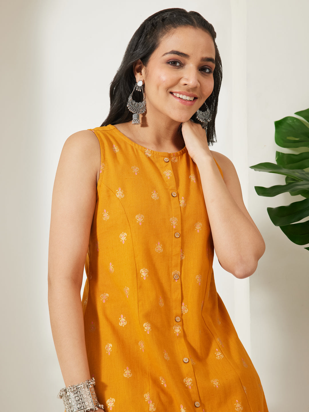 Janasya Mustard A-Line Cotton Tunic | Grocsy