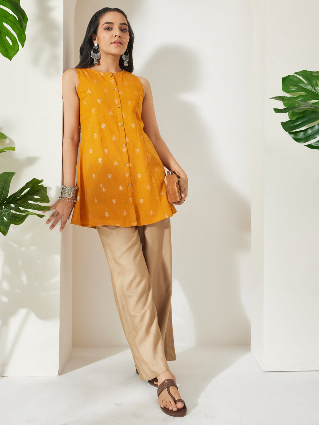 Janasya Mustard A-Line Cotton Tunic | Grocsy