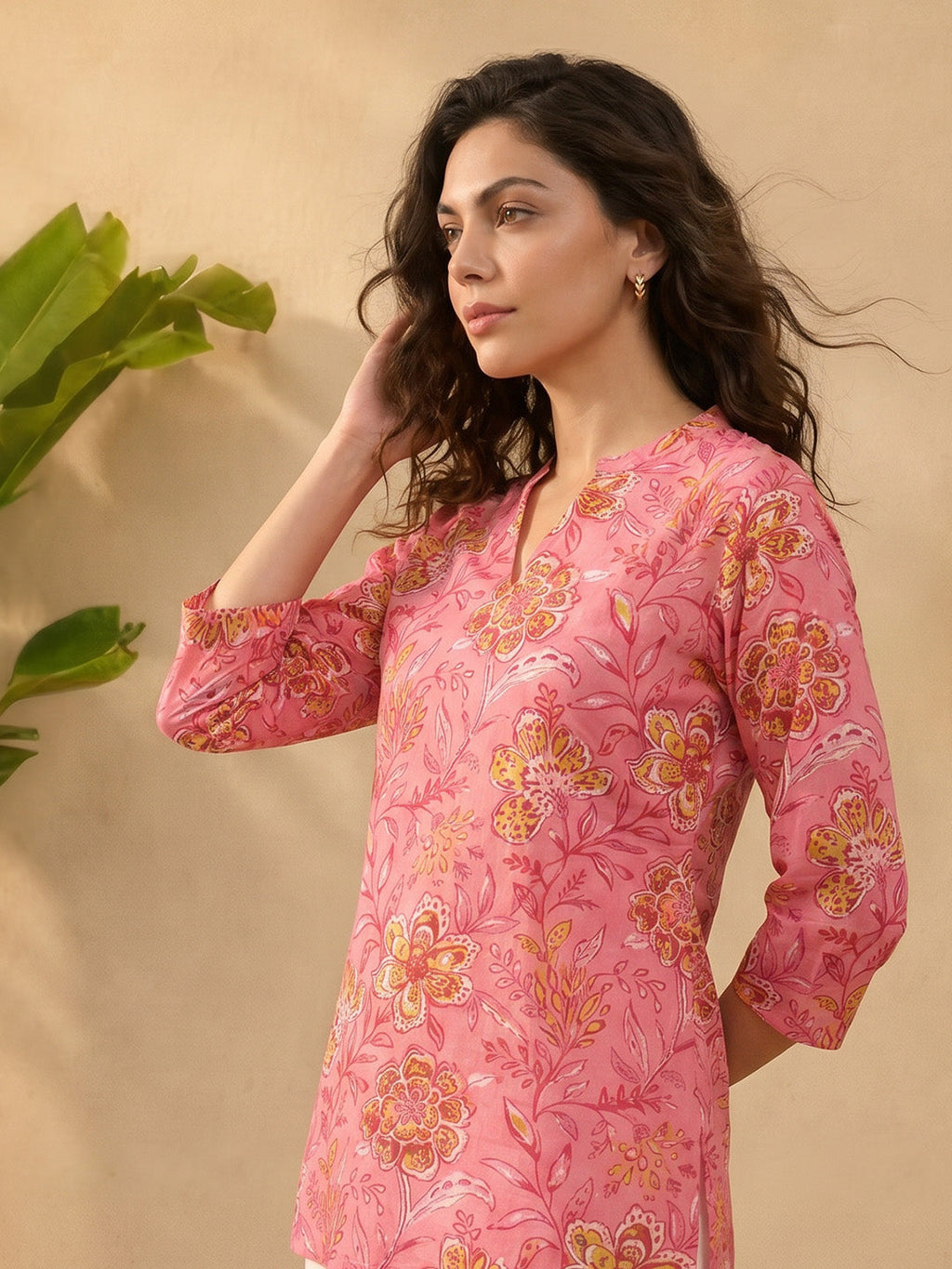 Janasya Pink Straight Cotton Tunic | Grocsy