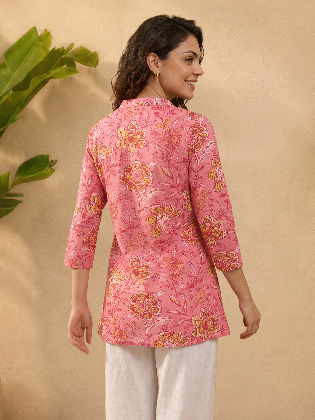 Janasya Pink Straight Cotton Tunic | Grocsy