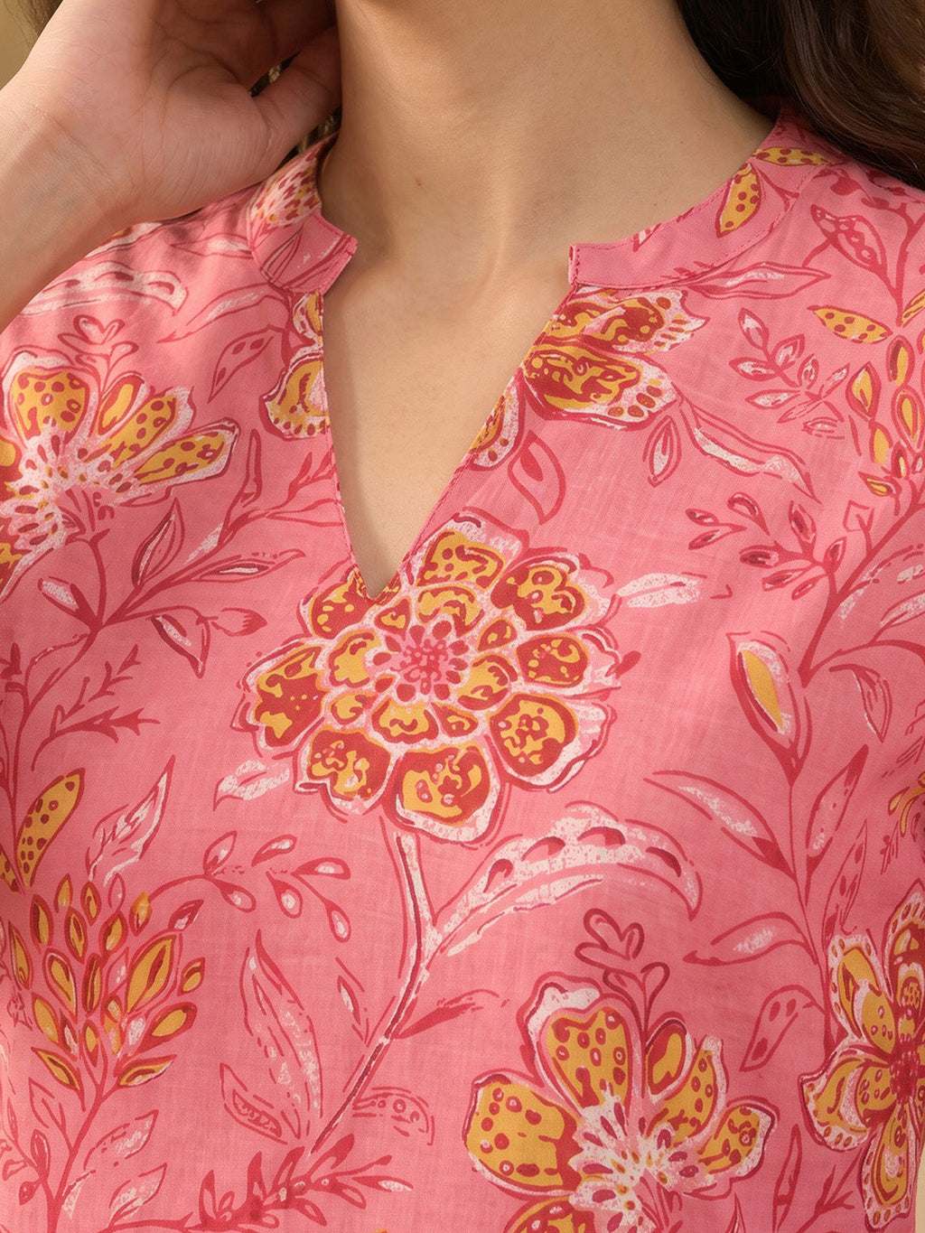 Janasya Pink Straight Cotton Tunic | Grocsy