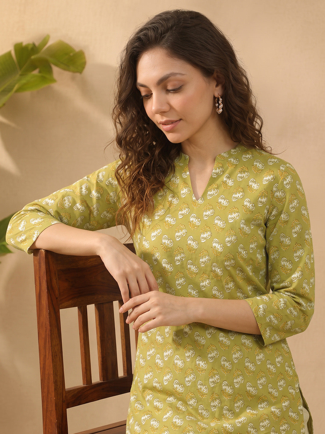 Janasya Olive Straight Cotton Tunic | Grocsy