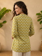 Janasya Olive Straight Cotton Tunic | Grocsy