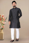 Neera Trendz Black Jacquard Work Men's Kurta With Pyjama | Grocsy