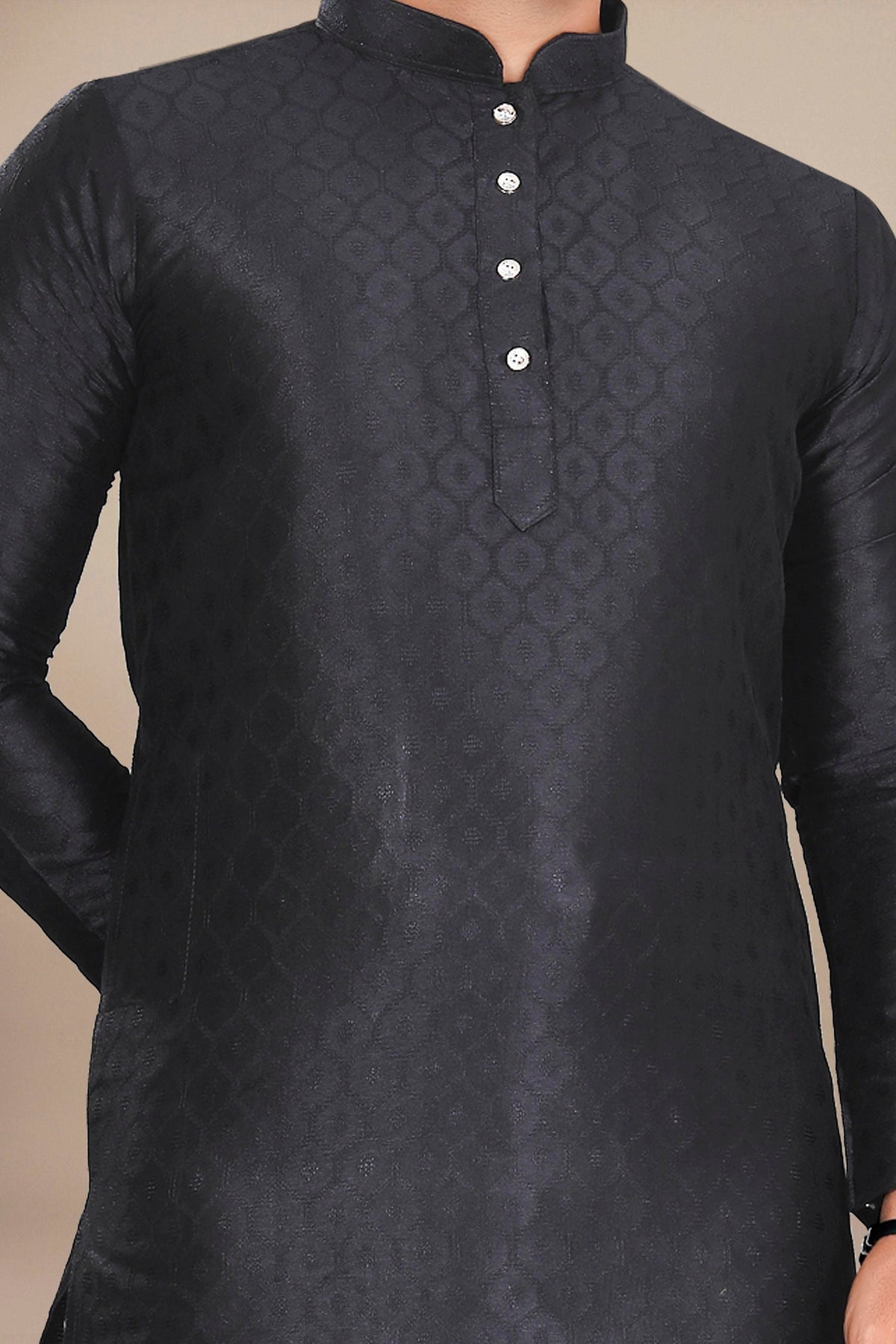 Neera Trendz Black Jacquard Work Men's Kurta With Pyjama | Grocsy