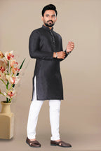 Neera Trendz Black Jacquard Work Men's Kurta With Pyjama | Grocsy
