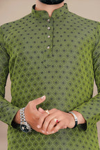 Neera Trendz Green Jacquard Work Men's Kurta With Pyjama | Grocsy