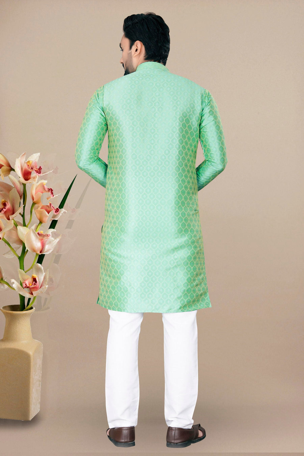 Neera Trendz Pista Jacquard Work Men's Kurta With Pyjama | Grocsy