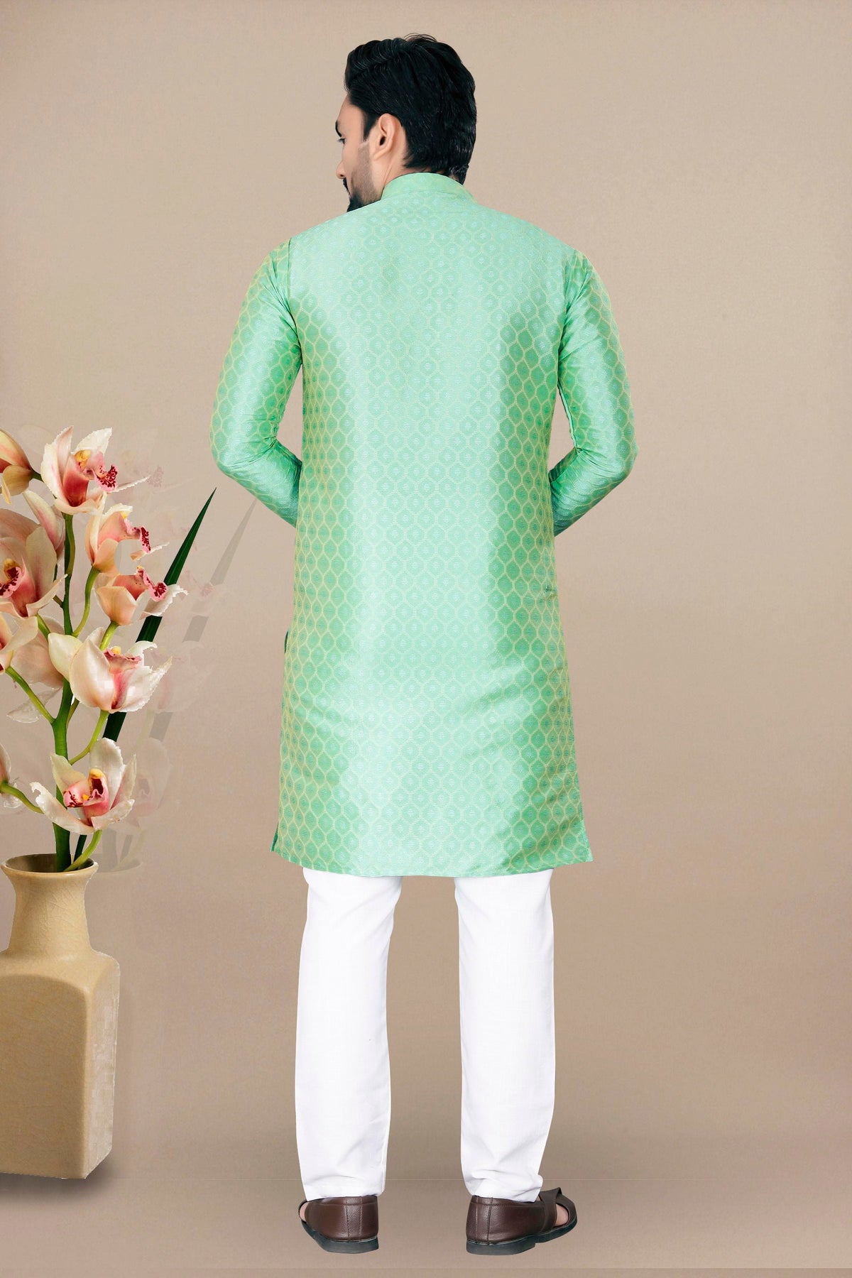 Neera Trendz Pista Jacquard Work Men's Kurta With Pyjama | Grocsy