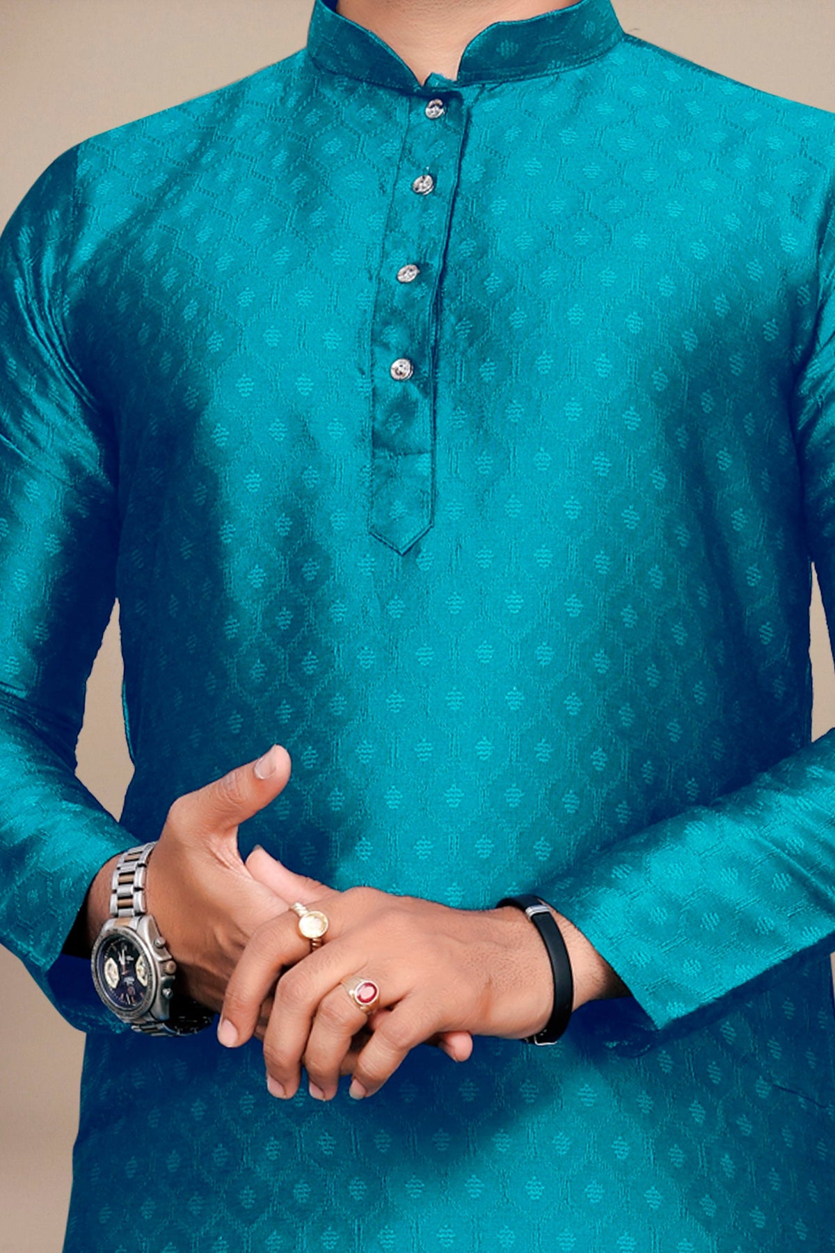 Neera Trendz Rama Jacquard Work Men's Kurta With Pyjama | Grocsy