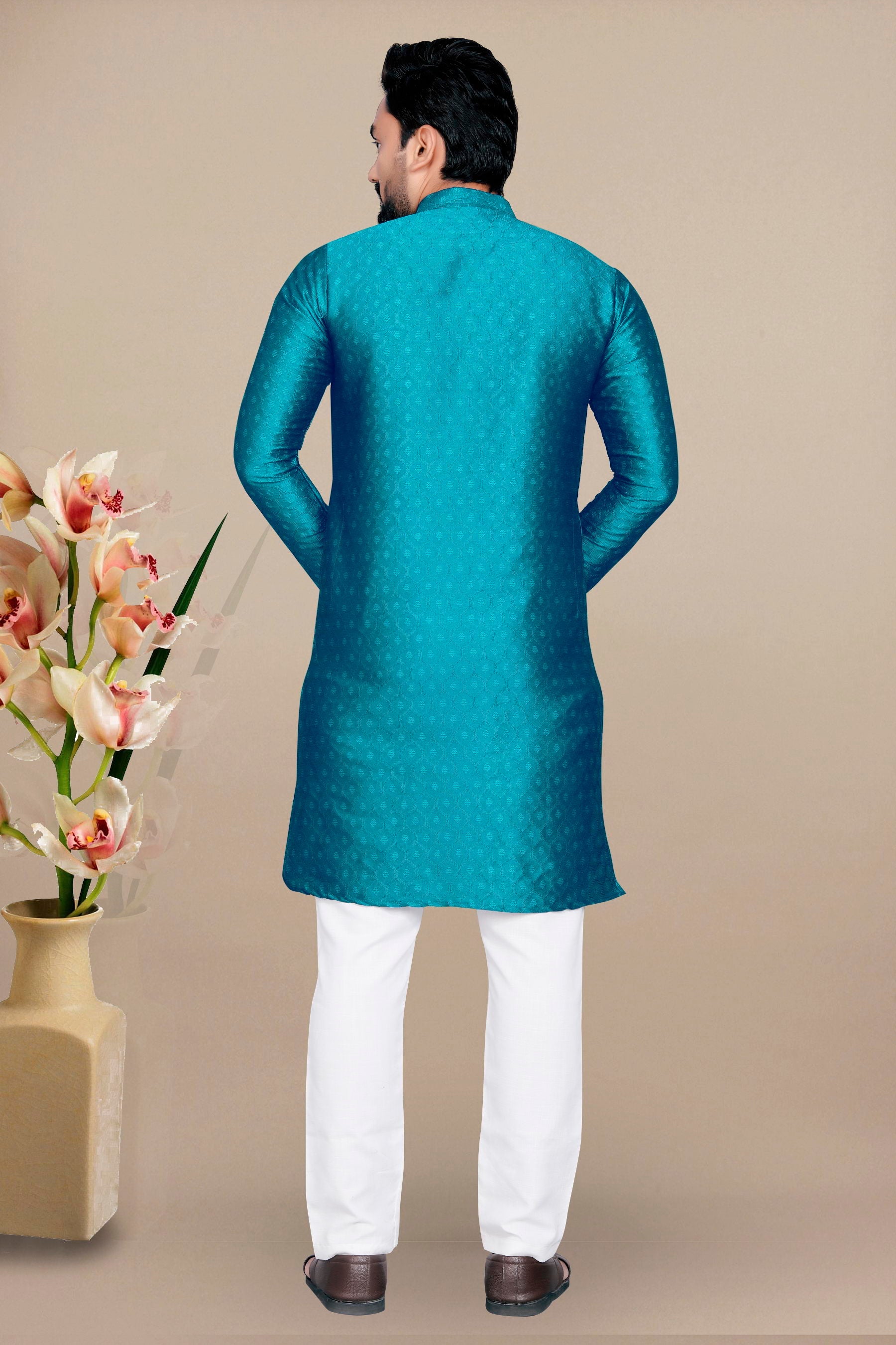 Neera Trendz Rama Jacquard Work Men's Kurta With Pyjama | Grocsy