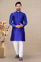 Neera Trendz Royal Blue Jacquard Work Men's Kurta With Pyjama | Grocsy