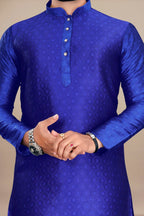 Neera Trendz Royal Blue Jacquard Work Men's Kurta With Pyjama | Grocsy