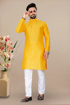 Neera Trendz Yellow Jacquard Work Men's Kurta With Pyjama | Grocsy