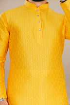 Neera Trendz Yellow Jacquard Work Men's Kurta With Pyjama | Grocsy