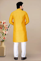 Neera Trendz Yellow Jacquard Work Men's Kurta With Pyjama | Grocsy