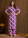 Prazu Fashion Purple Printed Cotton Blend Kurta Pant Set | Grocsy