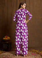 Prazu Fashion Purple Printed Cotton Blend Kurta Pant Set | Grocsy