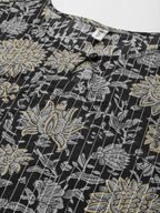 Yufta Women Black Floral Pure Cotton Kurta with Trouser & With Dupatta | Grocsy