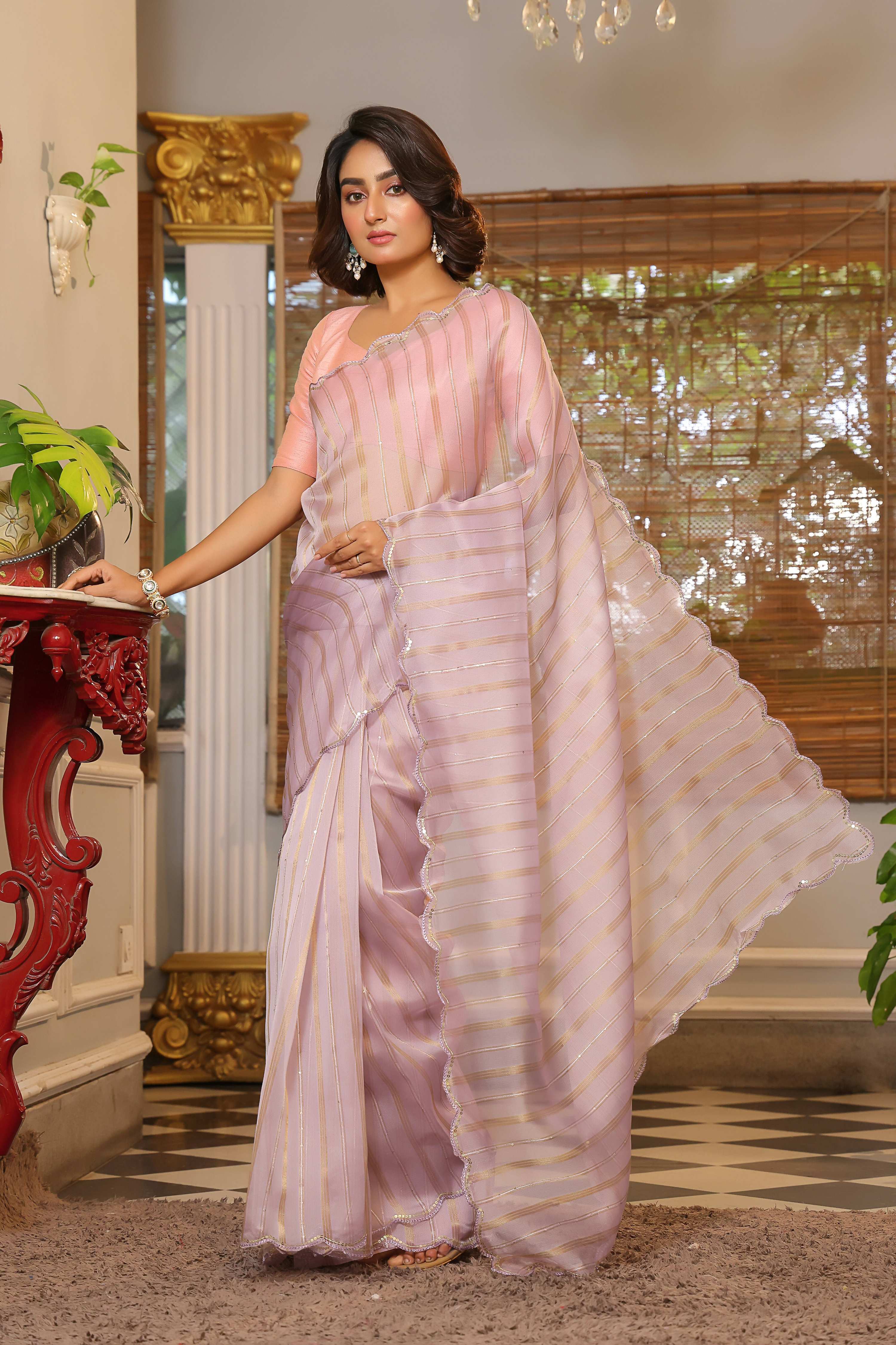 Vamsee Vijaytara Lavender Organza Saree | Grocsy