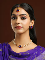 Ruby Raang Blue and Red Meenakari Kundan Necklace with Earrings & Maang Tikka | Grocsy