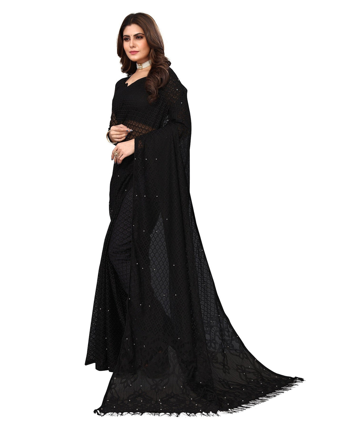 Vamika Net Brasso Black Light Weight Trendy Look Bollywood Style Saree | Grocsy